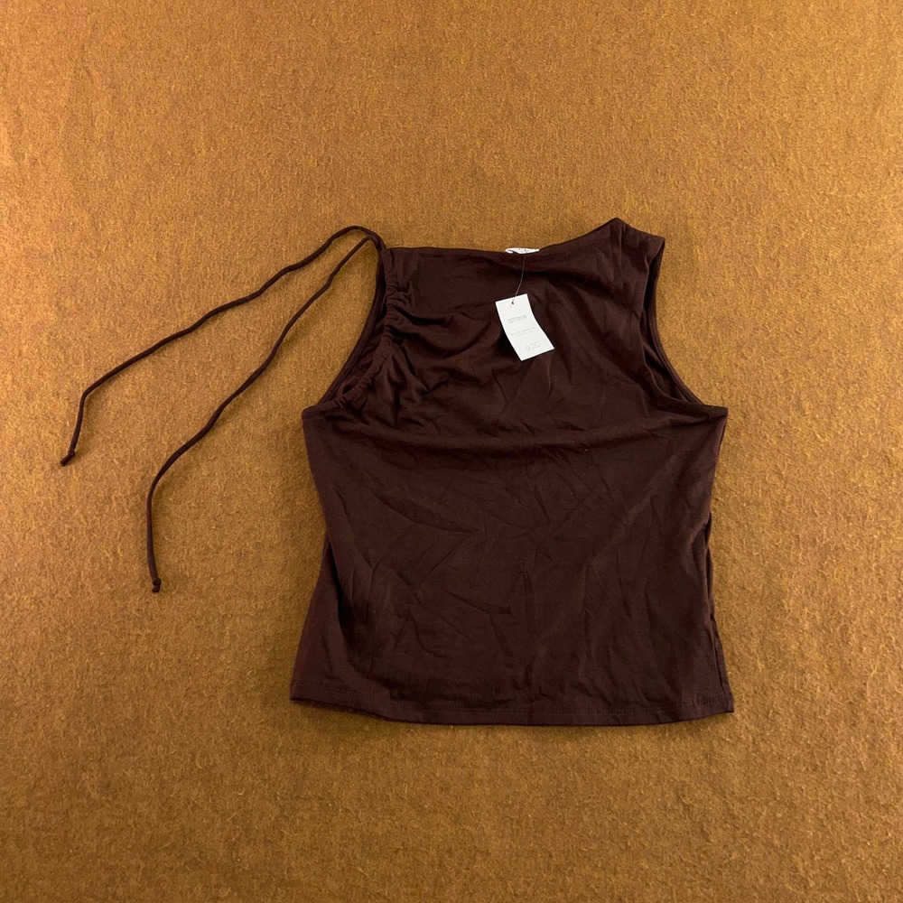 Cotton On Womens Large Dark Oak Nikki Gathered Side Tie Tank Top NWT